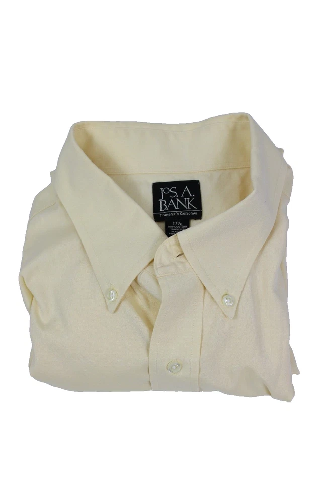 Jos. A. Bank Mens Dress Shirt 17.5 Yellow Cotton Short Sleeve Business Collar - Image 2 of 4