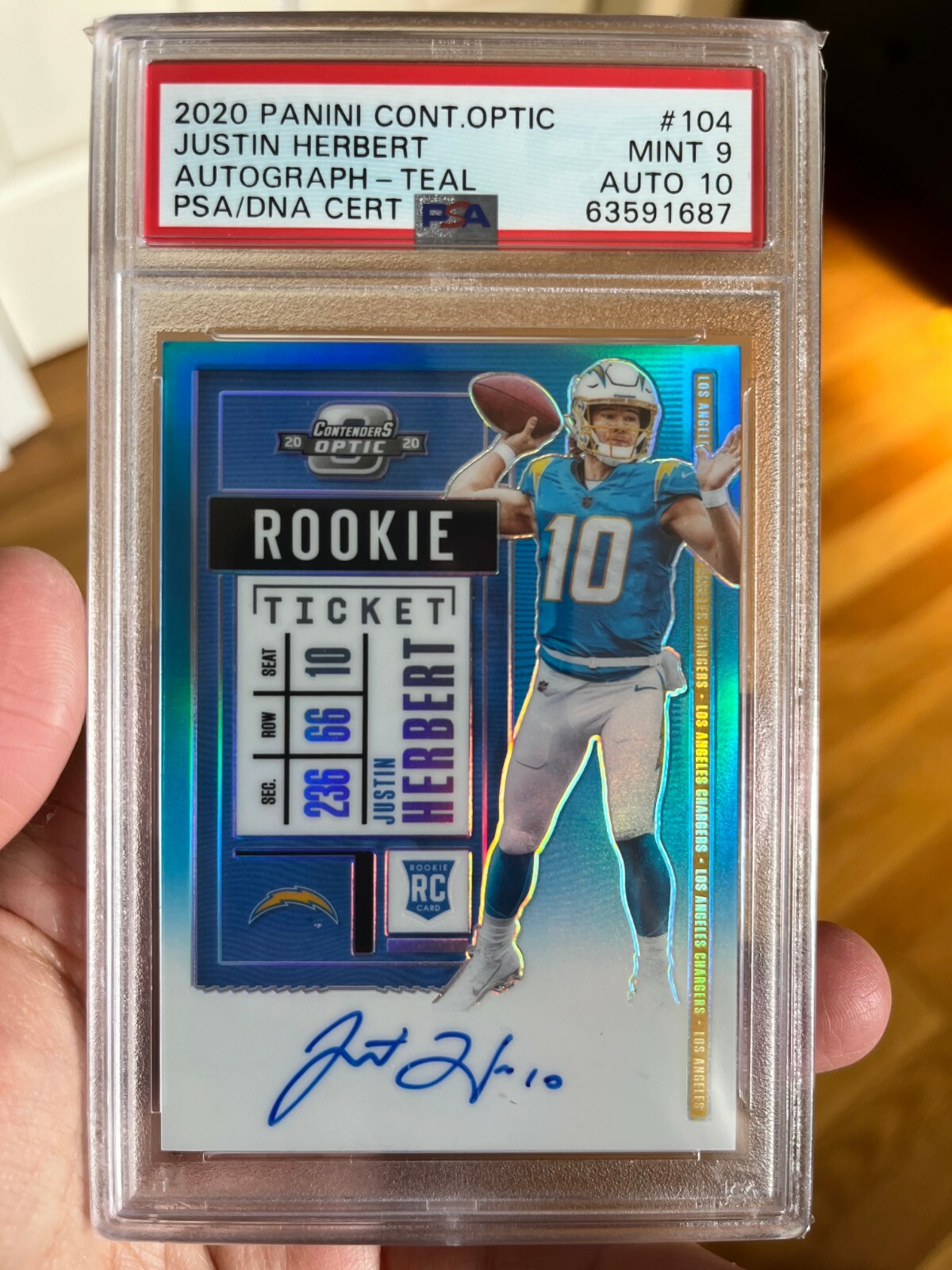 🔥2020 Contenders Optic #104 Justin Herbert Teal 19/99 PSA 9/10 Auto New HC!🏈