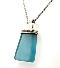 22  Rope Chain Necklace w/ 925 Sterling Silver Blue Sea Glass Pendant 37.3g