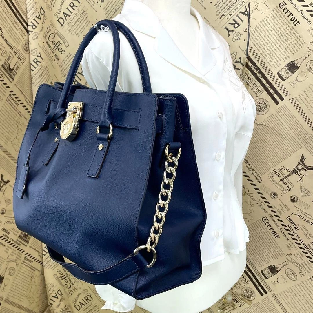 Borsa a mano Michael Kors in pelle marina FS437 tote bag tracolla lucchetto formale