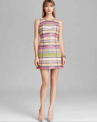 $395 Milly Couture Raffia Jacquard Mini Dress Multi color Neon US 2 GORGEOUS  