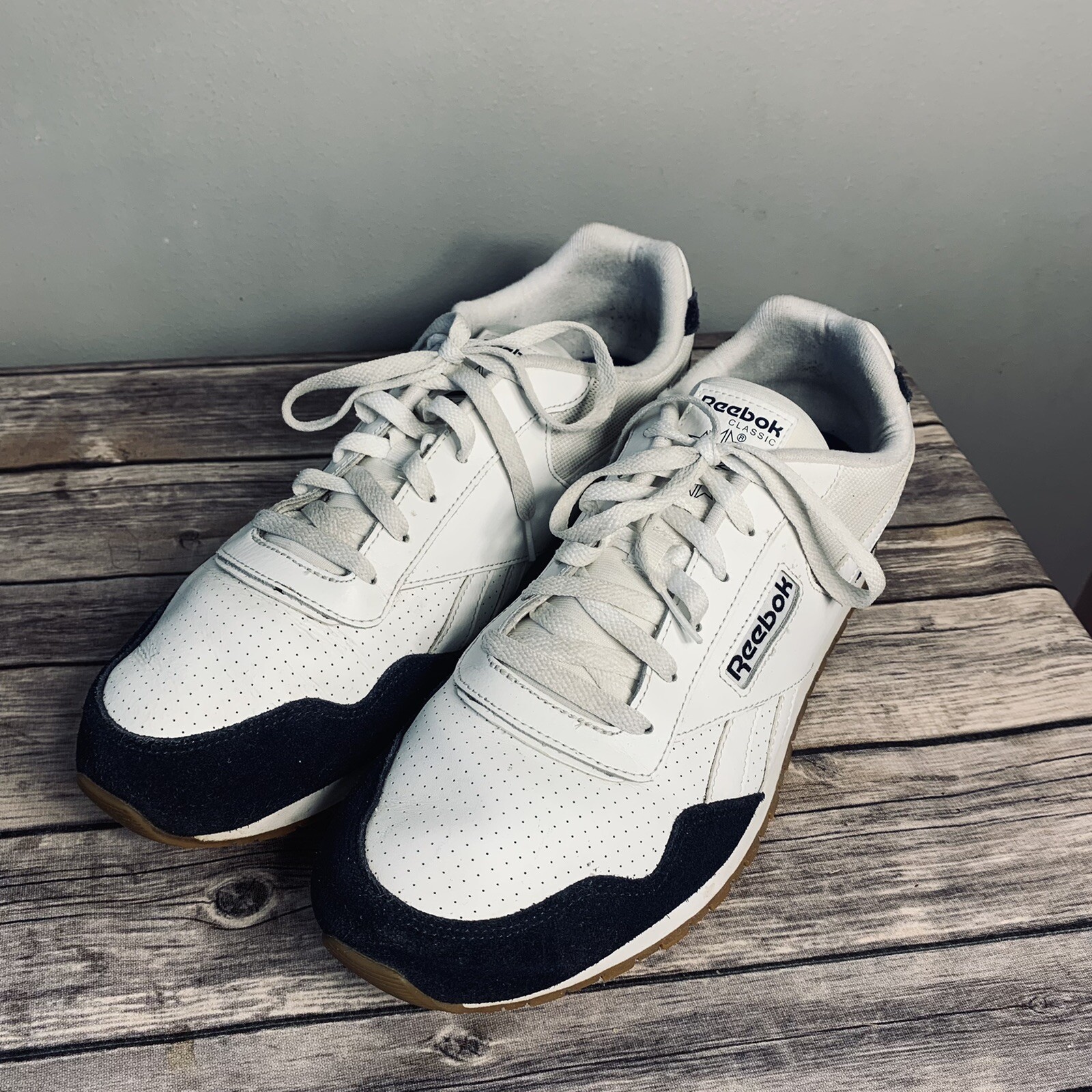 Reebok Men's Classic 1Y3502 White Blue Running Shoes Lace Up Low Top Size  13 | eBay