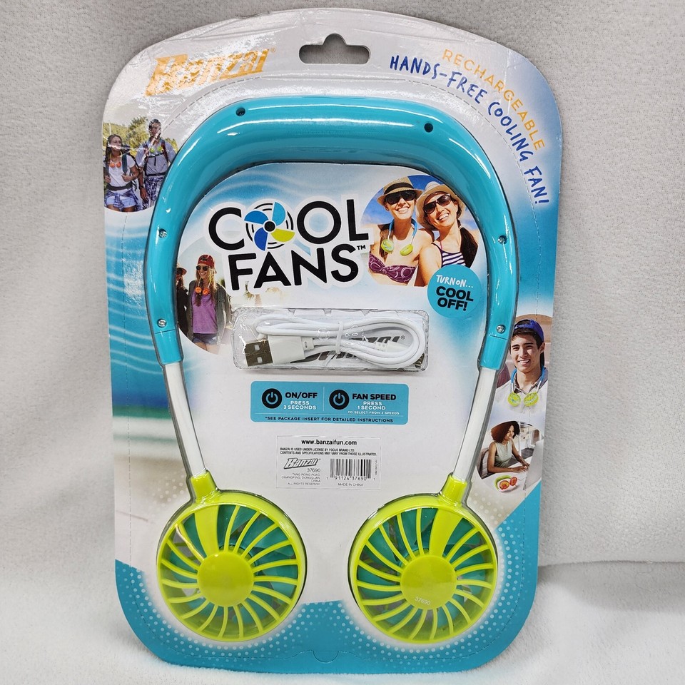 BANZAI Fun Cool Fans USB Rechargeable Neck Sport Desk 3 Speed Hands
