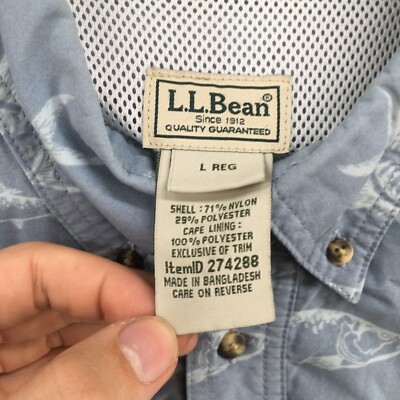 LL Bean Button-Down Men Large Short Sleeve Button Up Collared Fish