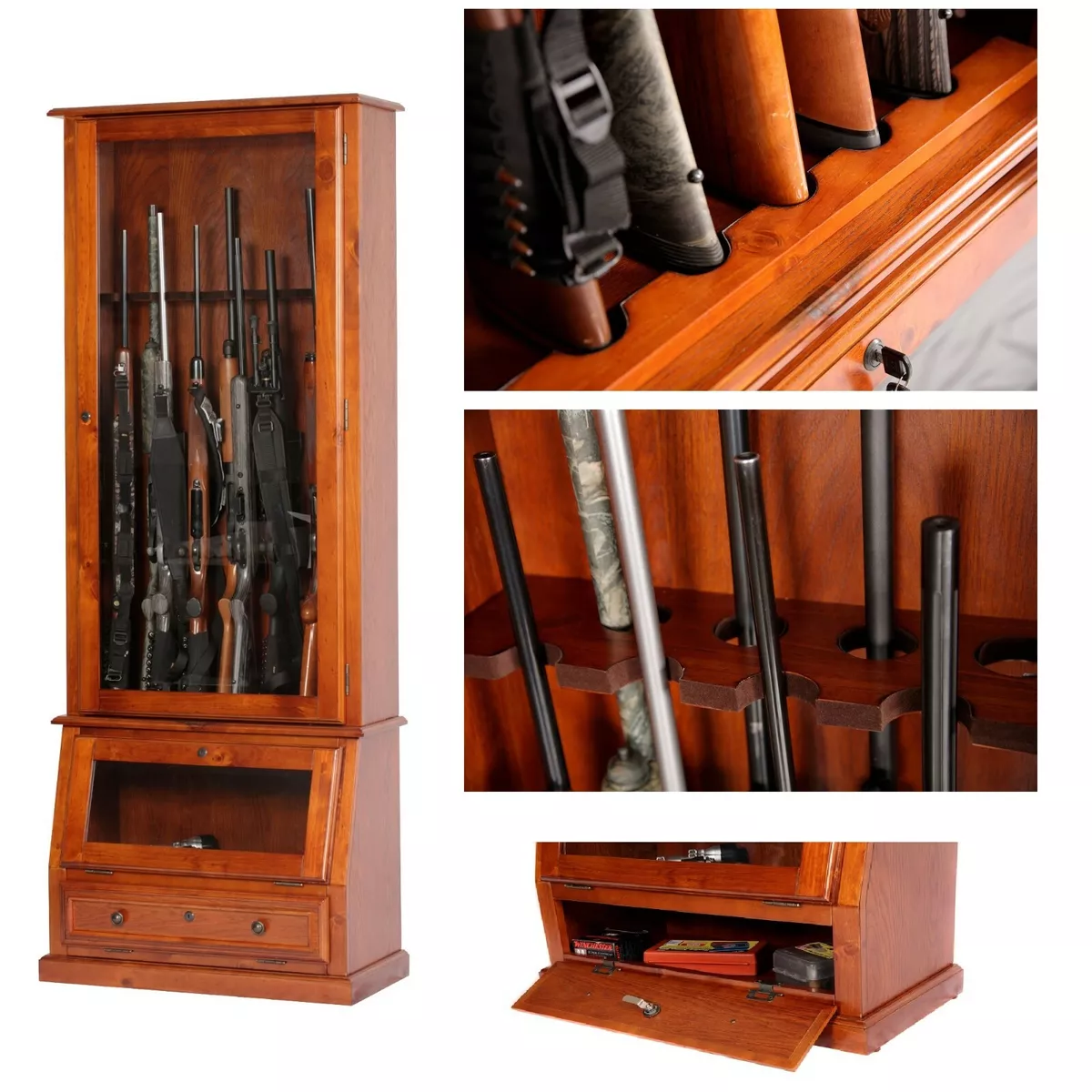 Gun Safe Cabinet 12 Rifles Solid Wood Storage Locker Shotgun Lock Shelf  Rack 822426415158