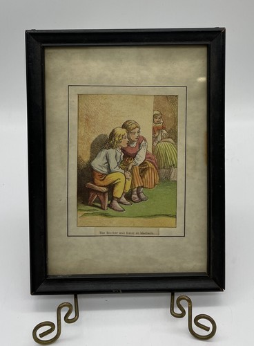 3 antike gerahmte Kinder Bilderbuch Drucke Kinderreim #2 Märchen Deko - Bild 2 von 7