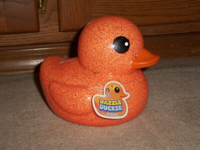 NEW, Jumbo 6'' Dazzle Duckie Duck Toy ORANGE GLITTER Floats In Water