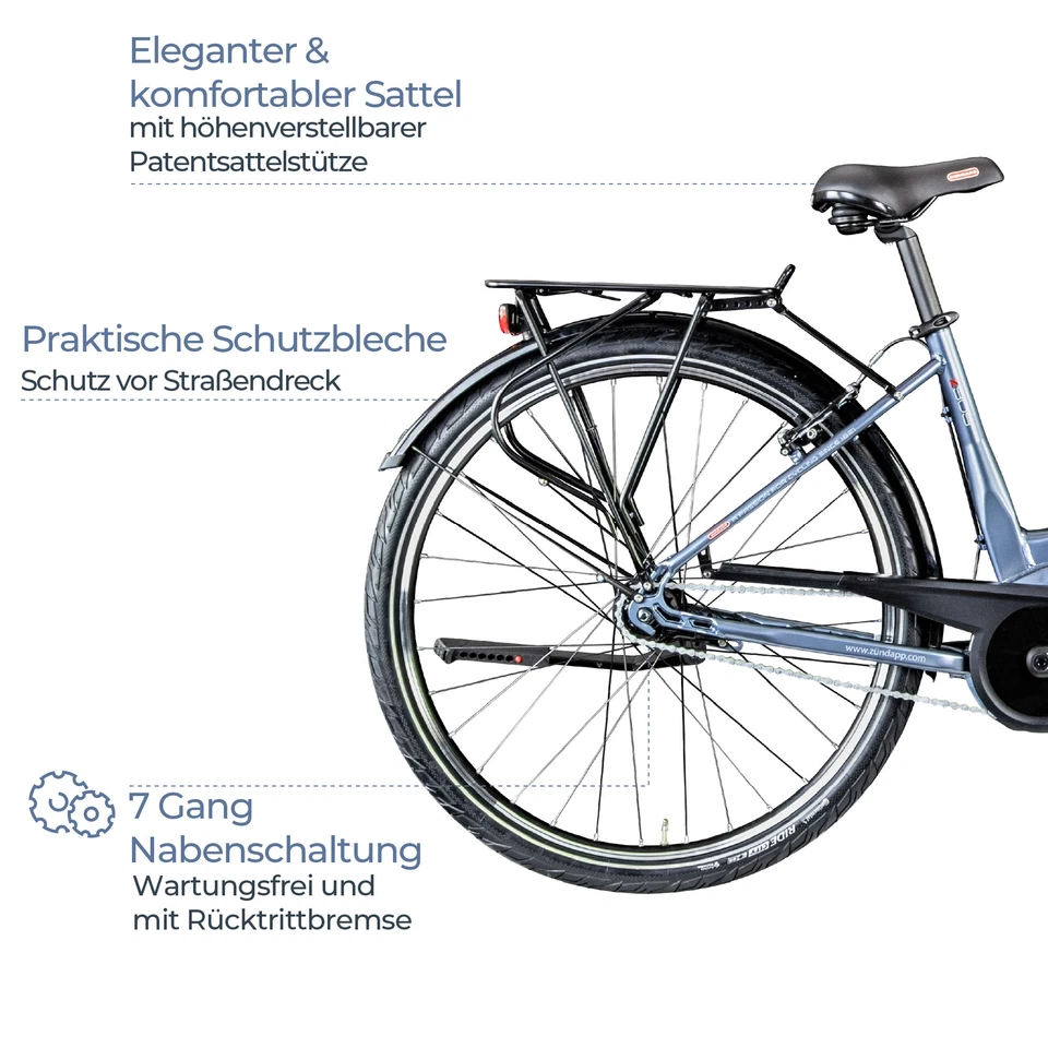 Zündapp Z909 E Bike Damenrad 28" Pedelec 150-170cm Hollandrad grau 46cm B Ware - Bild 4 von 4