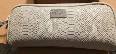 REVLON Larger Croc Embossed Makeup Organizer Bag & Travel Case, Off-White, NWT