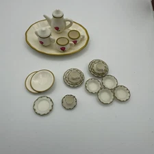 Dollhouse Tea Set And China Set- Miniatures Plastic Dishes Plates Serving Set