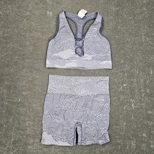 Gymshark Sports Bra Shorts Set Womens Medium Large Blue Camo Seamless Workout