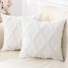 Fluffy Faux Fur Pillow Covers 18x18, Set of 2, Soft Decorative Pillows, White