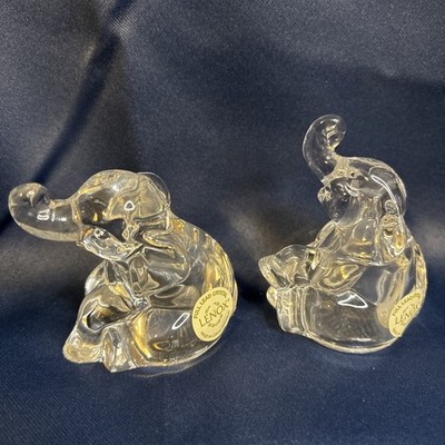 VTG Lenox Full Lead Crystal Elephant Salt & Pepper Shakers 3'' Trunk Up Czech