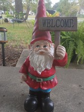 Garden Gnome decor 20 inches red hat with welcome sign from Garden Gnome World