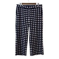 Banana Republic Mid Rise Wide Leg Cropped Career Pant SZ 8 Navy White Plaid NEW