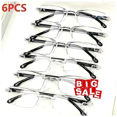 6pcs Ultra-Light Rimless Reading Glasses for Men & Women - HD Presbyopic Readers