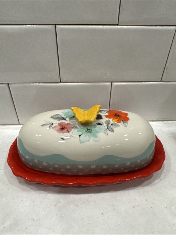 The Pioneer Woman Flea Market Floral Stoneware Covered Butter Dish, Lid