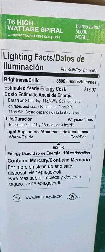 Halco ProLume T6 Natural White Spiral Bulb CFL 150/50/EX39 150 Watt 8800 Lumens - Image 4 of 4
