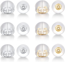 12 PCS Silicone Earring Backs,18K Gold Plated Silicone Earring Backs for Studs/E