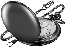 Smooth Black Pocket Watch for Men Quartz Arabic Digital Dial with Chain,Smooth Q