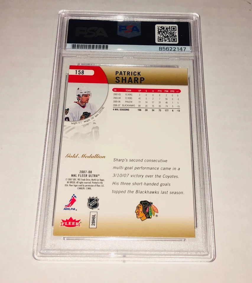 Patrick Sharp 2007- 08 Fleer Ultra Gold Medallion #158 Signed Card Auto PSA RARE - Image 2 of 2