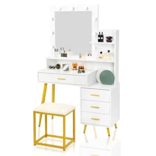 Vanity Set with Lighted Mirror and Stool Makeup Vanity Table Set with 9 Lights