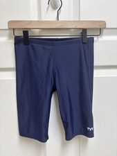TYR Durafast Boys Youth Size 28 Elite Jammer Competition Swimsuit Solid Blue