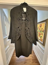 Jovani Black Beaded Evening Suit Dress Jacket Skirt Sz 12 Rare Vintage Designer