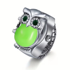 Women Elastic Owl Ring Watch Colorful Enamel Owl Design Green