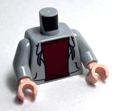 Lego - Minifigure Torso - Grey, Hoodie, Dark Red, Light Skin