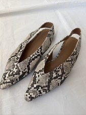 Topshop Grey/beige Pointed Flat Sling back Snakeskin Shoes Size 5 (38)