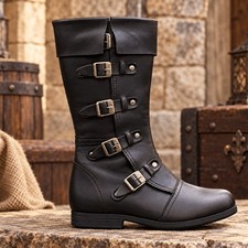 Medieval Renaissance Boots : Viking Pirate Style Ren faire Boots, Brown Reenactm