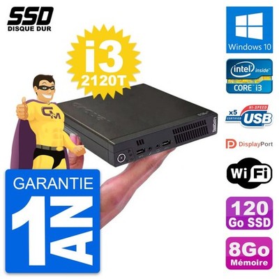 Ultra Mini PC Lenovo M72e Tiny Usff i3-2120T RAM 8Go SSD 120Go Windows 10 Wifi