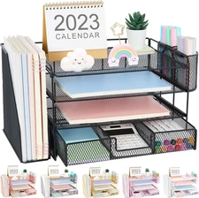 Desk Organizer and Accessories, 4-Tier Desktop File Organizer with Drawer and 2 