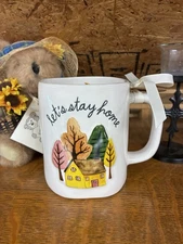 Rae Dunn Fall Mug "Let's Stay HOME"  Fall Leaves And House -