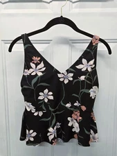 Tankini Top Floral on Black with Ruffle Size Medium Brand New with Tags!