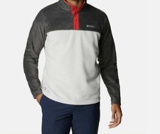 NEW Columbia Men  s Steens Mountain Fleece Pullover Half Snap Gray Red Size L