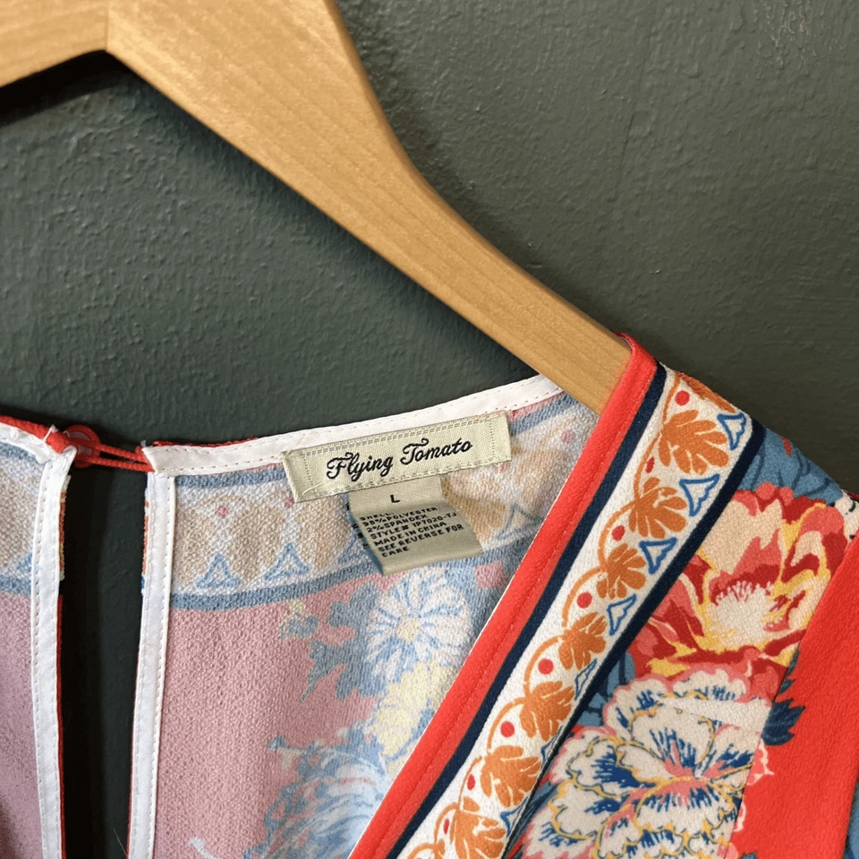 Mono Anthropologie Flying Tomate Pierna Ancha Naranja Talla L Floral Ropa de Resort Foto 3 de 4