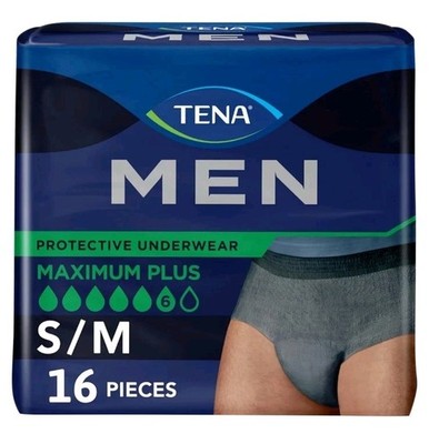 TENA Men Incontinence Underwear, Maximum Plus Absorbency, Size S/M