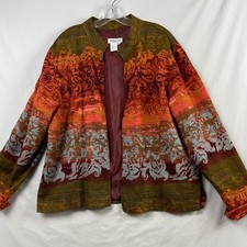 Coldwater Creek Open Front Jacket Womens XL Orange Olive Casual Linen Blend