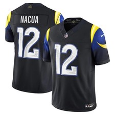 Men's 12 Puka Nacua Black 2025 Player SportShirt Adult - All Stitched