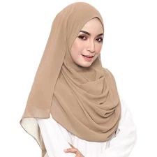 Lightweight Chiffon Scarf Solid Color Thick Chiffon Hijab Long Shawl Wrap Sca...