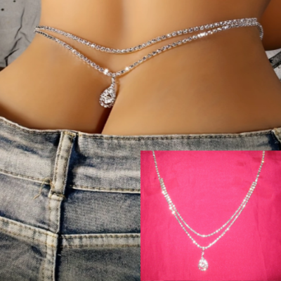 Rhinestone Belly Chain Crystal Pear Teardrop Pendant Waist 