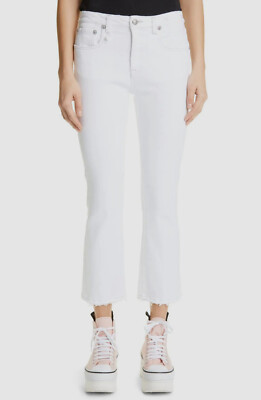 $425 R13 Women's White Kick Slim Fit Crop Distressed Denim Jeans Pants Size 30