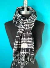 Winter Warm Soft 100% CASHMERE Scarf Houndstooth Black White Made in England#N01