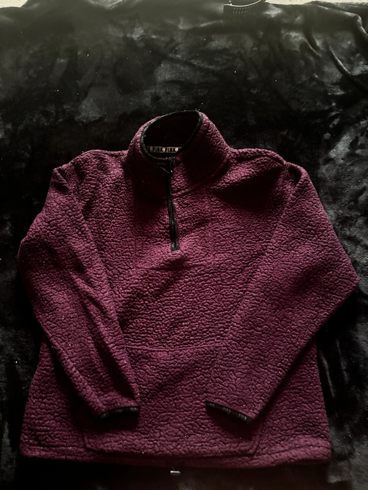 UNDERCOVER Victorias Secret ROSA Sherpa Felpa con Cappuccio Donna Media Viola Felpa in Pile Zip