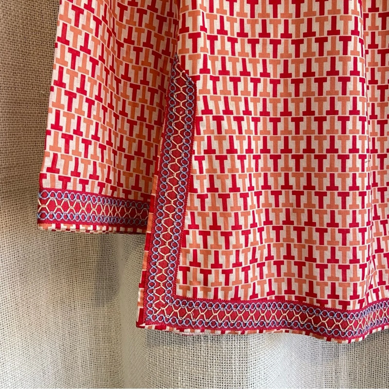 Tunica Tory Burch con orlo ricamato stampa "T" rosso arancione manica lunga taglia 0