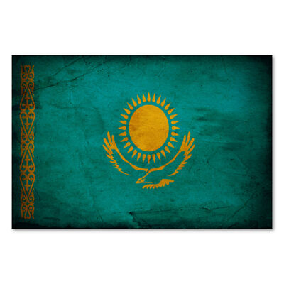 Postereck 0325 Poster Leinwand Vintage Flagge, Fahne Kasachstan Nur-Sultan