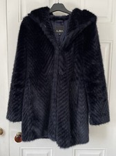 Sam Edelman Womens Furry Navy Blue Coat With Hood - (xs)