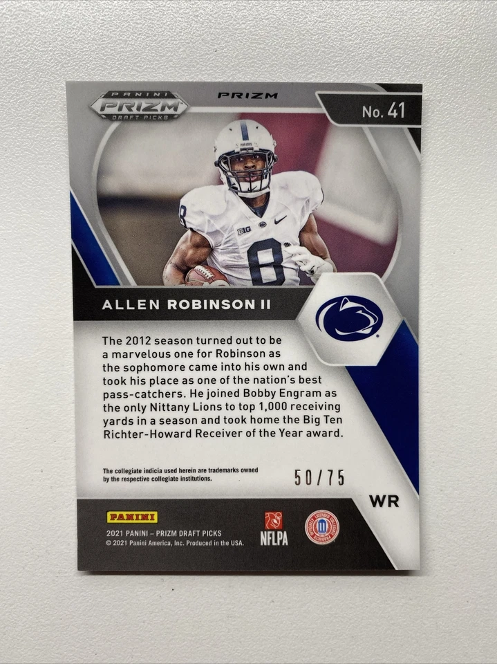 2021 Panini Prizm Draft Picks Purple /75 Allen Robinson II 41 Football Card - Image 2 of 2